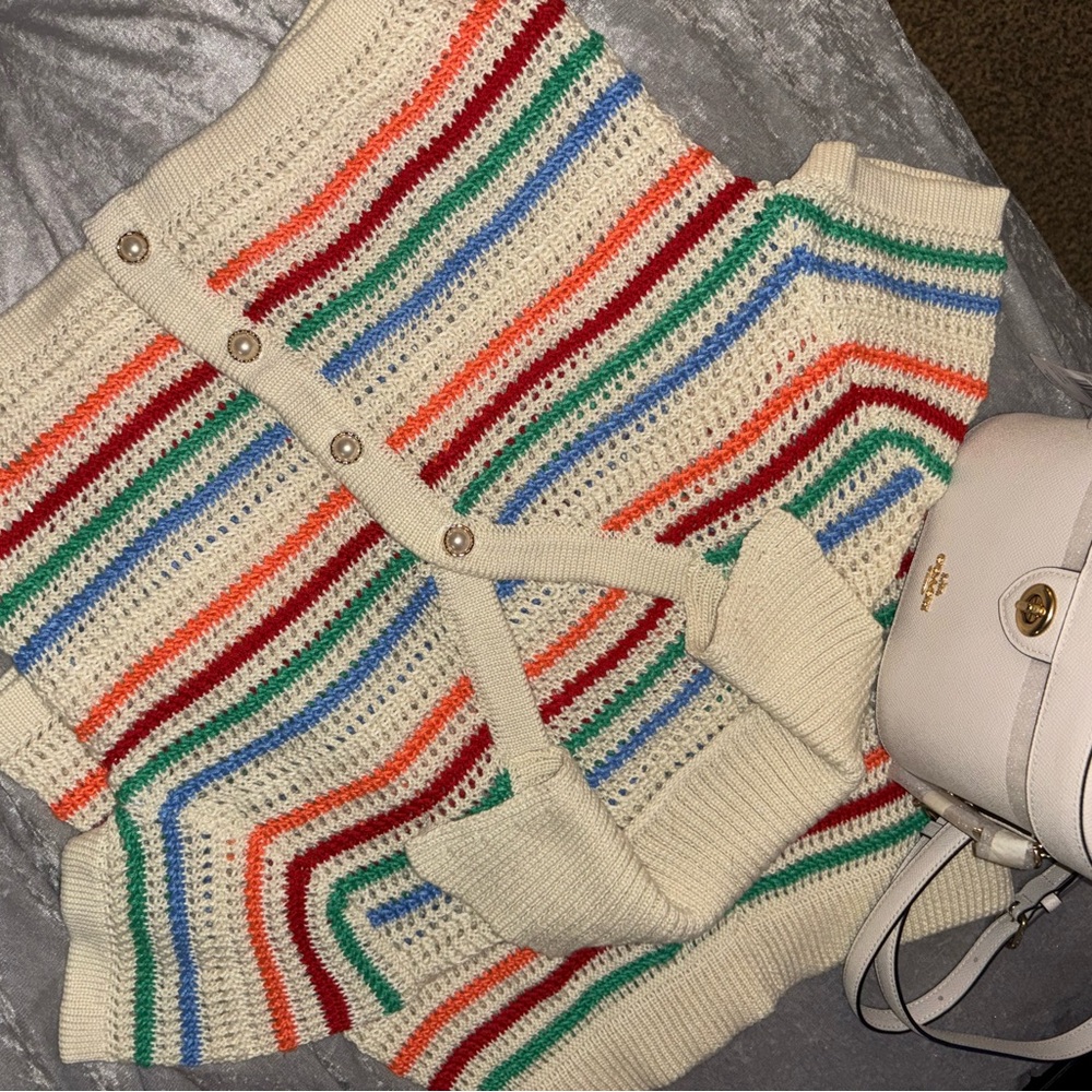 Striped Multicolor Button-Up Sweater - Picture 6 of 6